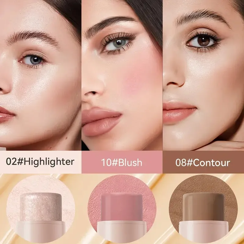 4-Pieces: Waterproof Cream Contour and Highlighter Kit with Brush