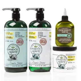 Nature's Spirit Coconut Shampoo 33.8 ounce, Conditioner 33.8 ounce, Hair Mask 8 ounce and Hair Oil 8 ounce (4-Piece Set)